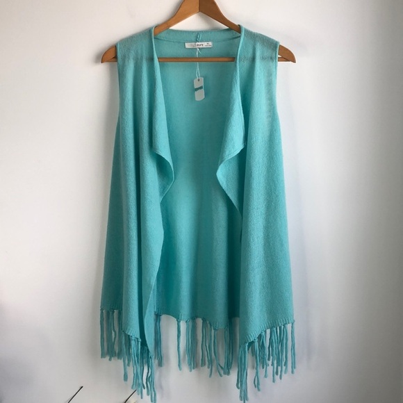 Subtle Luxury 100% cashmere aqua sleeveless cardigan vest sweater - Picture 1 of 6
